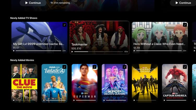 The home view of Genus, showing recently added tv and movies that are ready to watch.