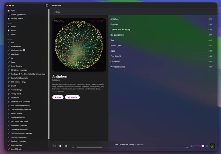 The Album View of JüK, featuring a more usable interface for accessing content for an album, as well as expanded metadata.